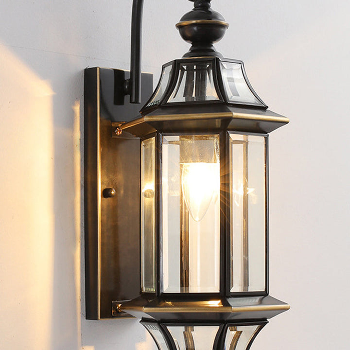 Traditional Vintage Round Cylinder Glass Copper 1-Light Wall Sconce Lamp For Garden | Bowlift
