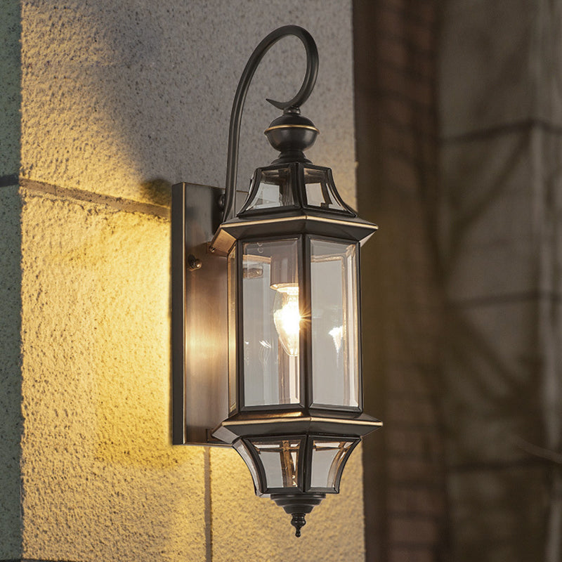 Traditional Vintage Round Cylinder Glass Copper 1-Light Wall Sconce Lamp For Garden | Bowlift