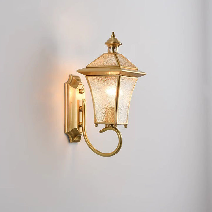 Contemporary Nordic Room Square Glass Copper 1-Light Wall Sconce Lamp For Outdoor Patio | Bowlift