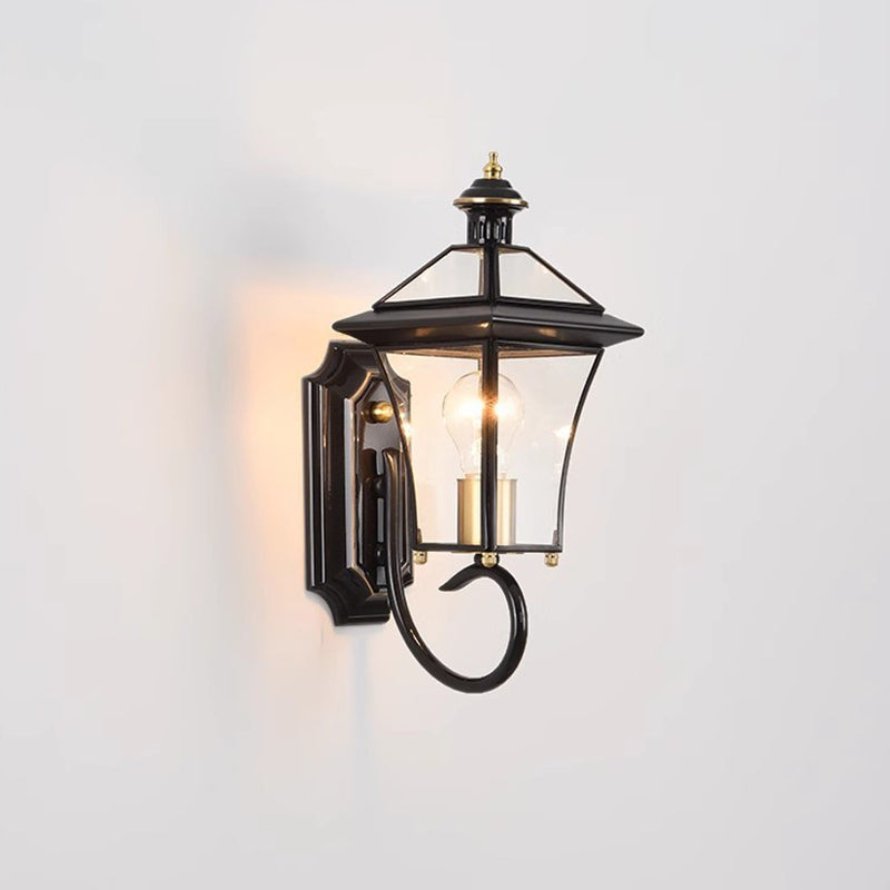Contemporary Nordic Room Square Glass Copper 1-Light Wall Sconce Lamp For Outdoor Patio | Bowlift