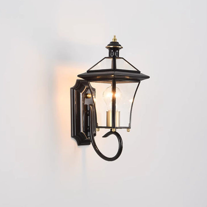 Contemporary Nordic Room Square Glass Copper 1-Light Wall Sconce Lamp For Outdoor Patio | Bowlift