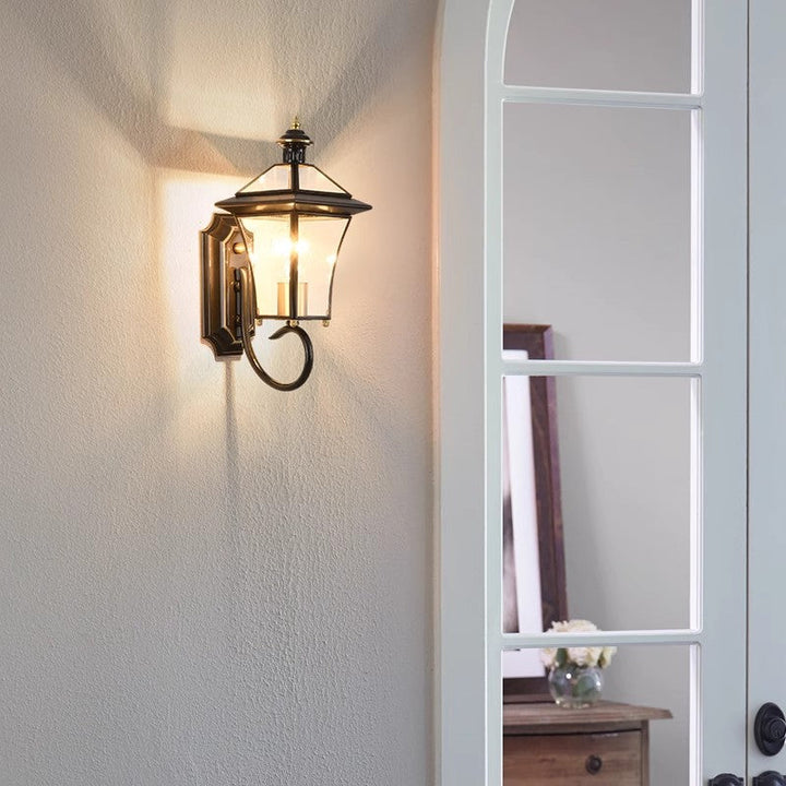 Contemporary Nordic Room Square Glass Copper 1-Light Wall Sconce Lamp For Outdoor Patio | Bowlift