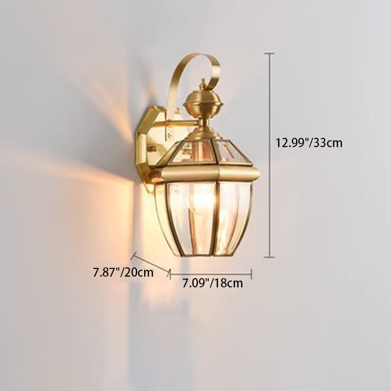 Contemporary Nordic Room Square Glass Copper 1-Light Wall Sconce Lamp For Outdoor Patio | Bowlift