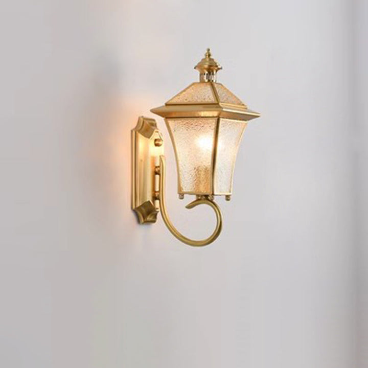 Contemporary Nordic Room Square Glass Copper 1-Light Wall Sconce Lamp For Outdoor Patio | Bowlift