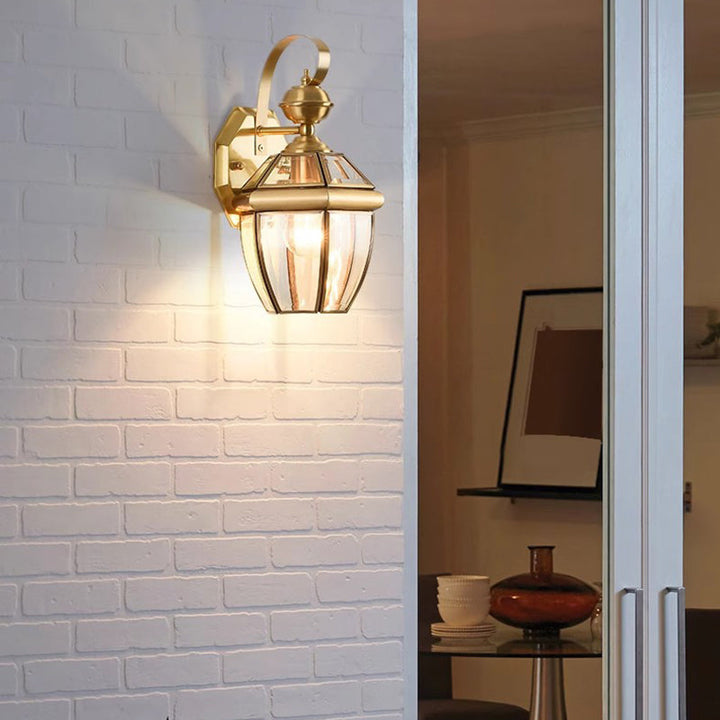Contemporary Nordic Room Square Glass Copper 1-Light Wall Sconce Lamp For Outdoor Patio | Bowlift