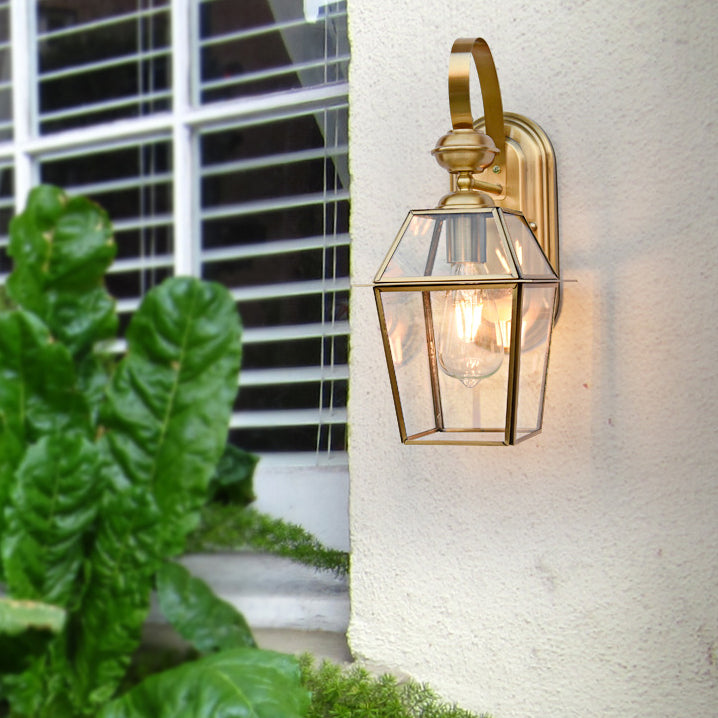 Contemporary Nordic Hexagonal Bell Waterproof Glass Brass 1-Light Wall Sconce Lamp For Outdoor Patio | Bowlift