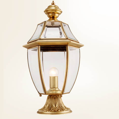Contemporary Scandinavian Hexagonal Bell Glass Brass 1-Light Outdoor Light For Outdoor Patio | Bowlift