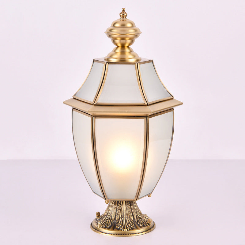 Contemporary Scandinavian Hexagonal Bell Glass Brass 1-Light Outdoor Light For Outdoor Patio | Bowlift