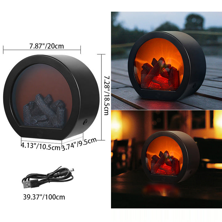 BowLift | Contemporary Retro ABS Simulated Flame Fireplace Round Battery Rectangular LED Table Lamp For Living Room
