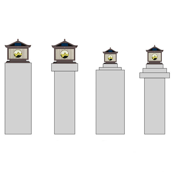 Traditional Chinese Solar Waterproof Aluminum PC Glass Pine Tree Square Cylinder LED Landscape Lighting Outdoor Light For Outdoor Patio | Bowlift