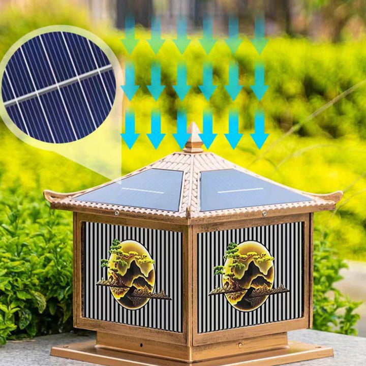 Traditional Chinese Solar Waterproof Aluminum PC Glass Pine Tree Square Cylinder LED Landscape Lighting Outdoor Light For Outdoor Patio | Bowlift