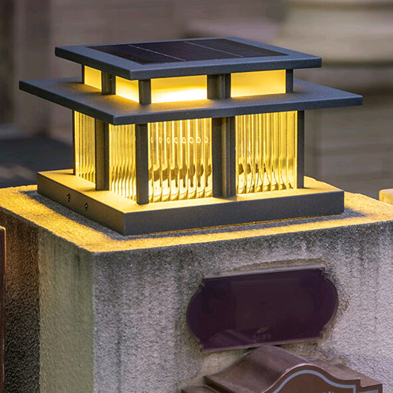 Modern Minimalist Solar Waterproof Square Cylinder Aluminum Alloy Glass LED Landscape Lighting Outdoor Light For Outdoor Patio | Bowlift