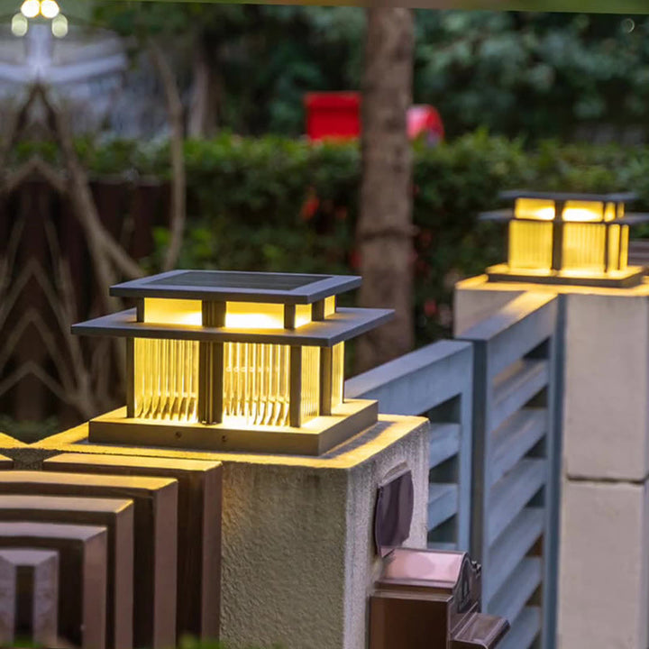 Modern Minimalist Solar Waterproof Square Cylinder Aluminum Alloy Glass LED Landscape Lighting Outdoor Light For Outdoor Patio | Bowlift