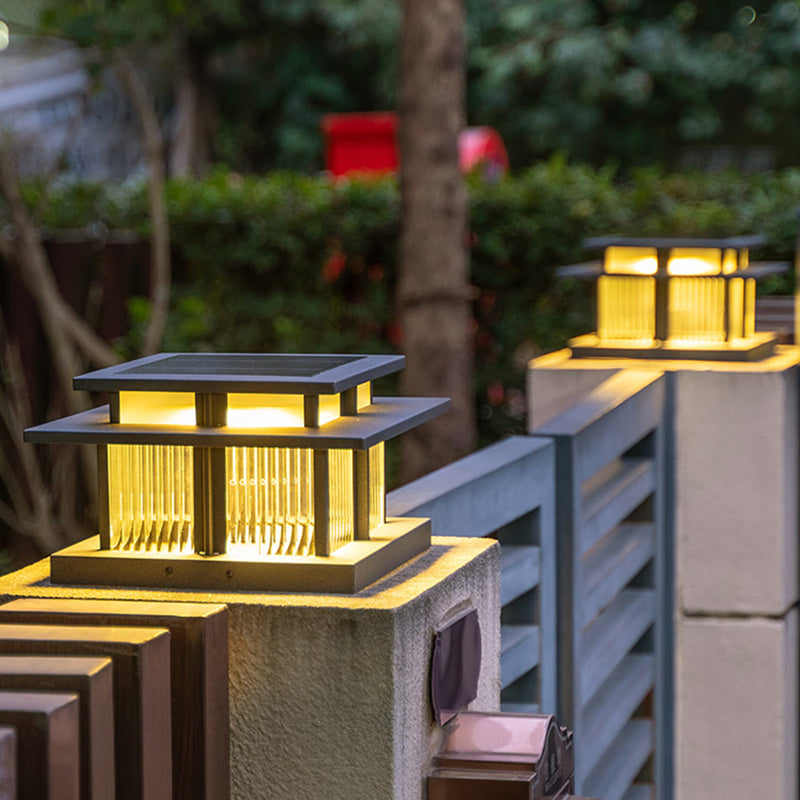 Modern Minimalist Solar Waterproof Square Cylinder Aluminum Alloy Glass LED Landscape Lighting Outdoor Light For Outdoor Patio | Bowlift