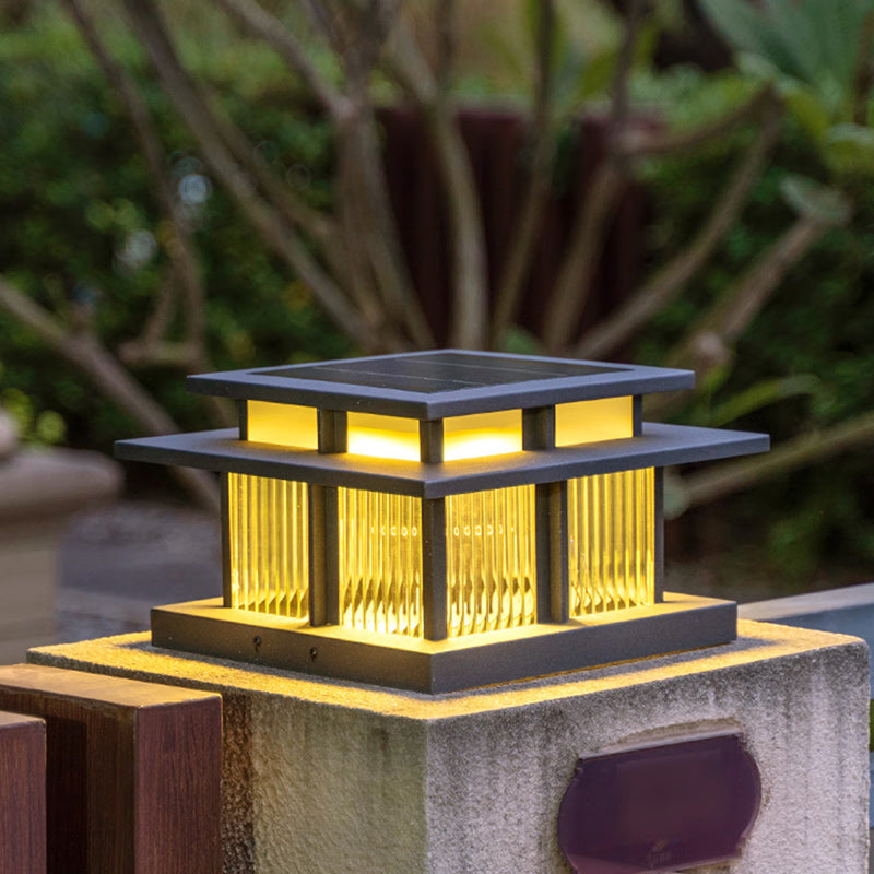 Modern Minimalist Solar Waterproof Square Cylinder Aluminum Alloy Glass LED Landscape Lighting Outdoor Light For Outdoor Patio | Bowlift