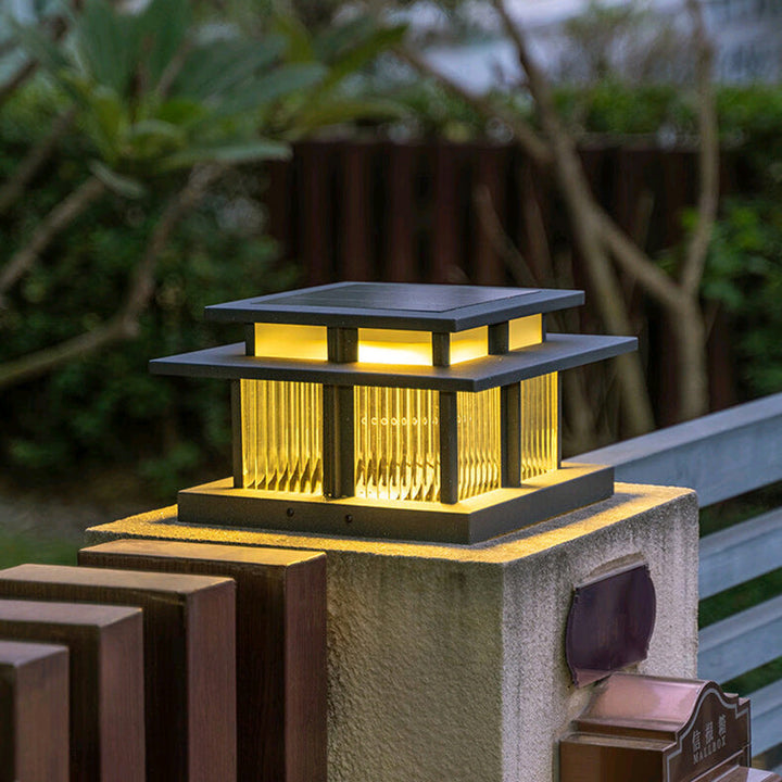 Modern Minimalist Solar Waterproof Square Cylinder Aluminum Alloy Glass LED Landscape Lighting Outdoor Light For Outdoor Patio | Bowlift