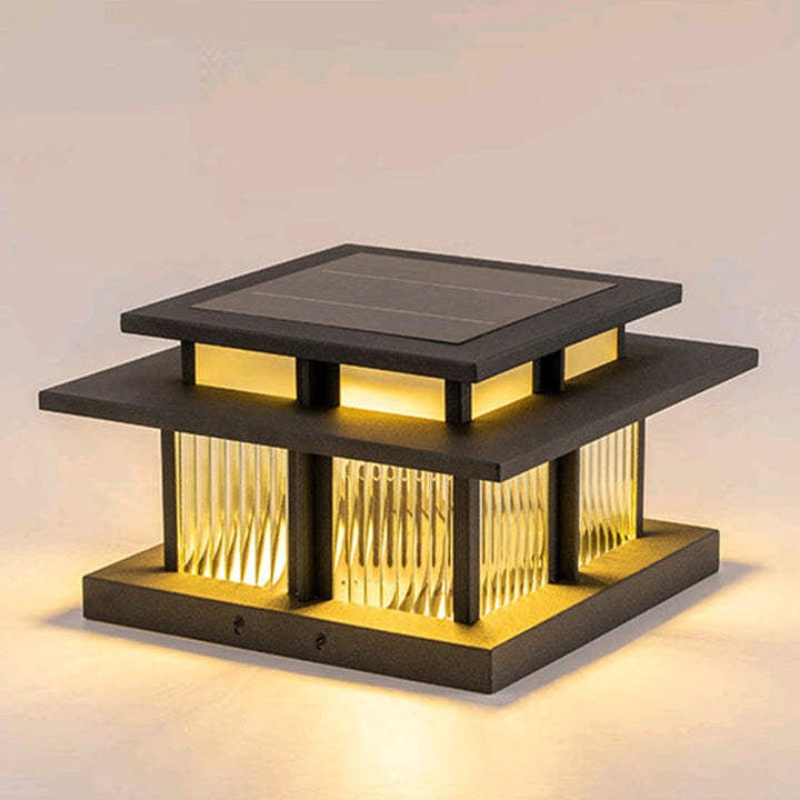 Modern Minimalist Solar Waterproof Square Cylinder Aluminum Alloy Glass LED Landscape Lighting Outdoor Light For Outdoor Patio | Bowlift