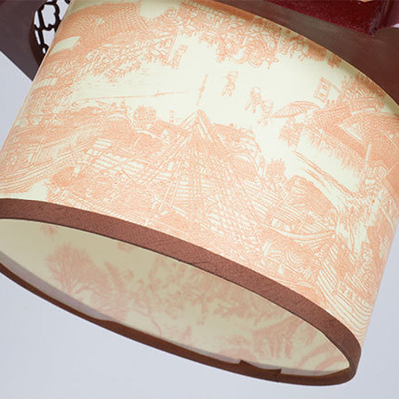 BowLift | Traditional Chinese Wood-PVC Cylinder Lantern Carved Fish 1-Light Pendant Lamp for the Dining Room