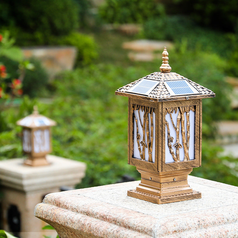 Traditional European Solar Waterproof Aluminum Cylinder Bamboo 1-Light Landscape Lighting Outdoor Light For Garden | Bowlift