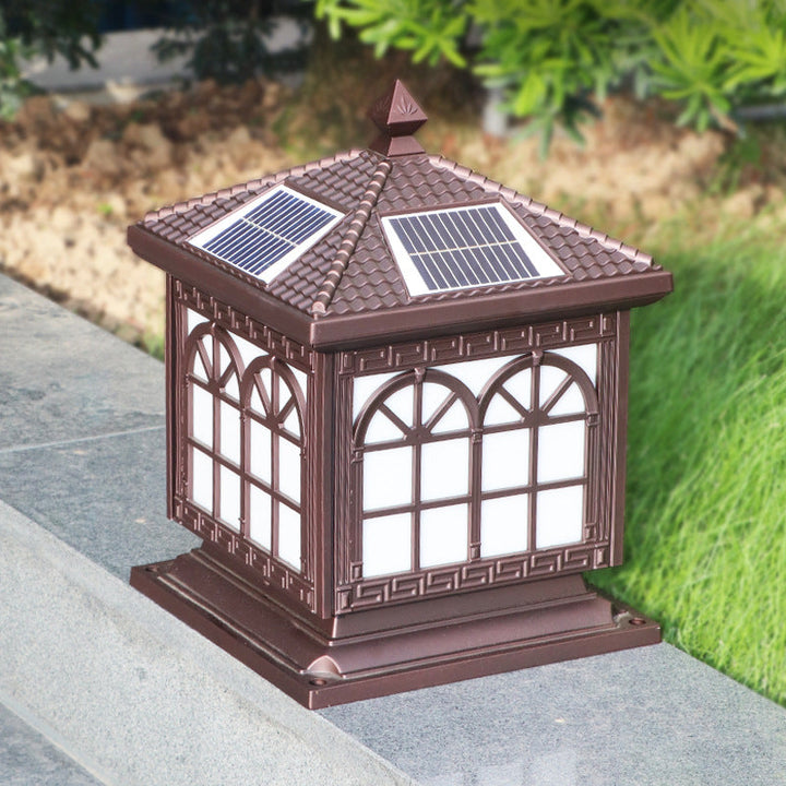 Traditional Chinese Solar Waterproof Aluminum Acrylic Glass Cylinder Lantern LED Landscape Lighting Outdoor Light For Garden | Bowlift