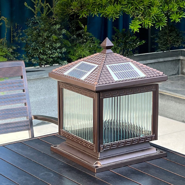 Traditional Chinese Solar Waterproof Aluminum Acrylic Glass Cylinder Lantern LED Landscape Lighting Outdoor Light For Garden | Bowlift