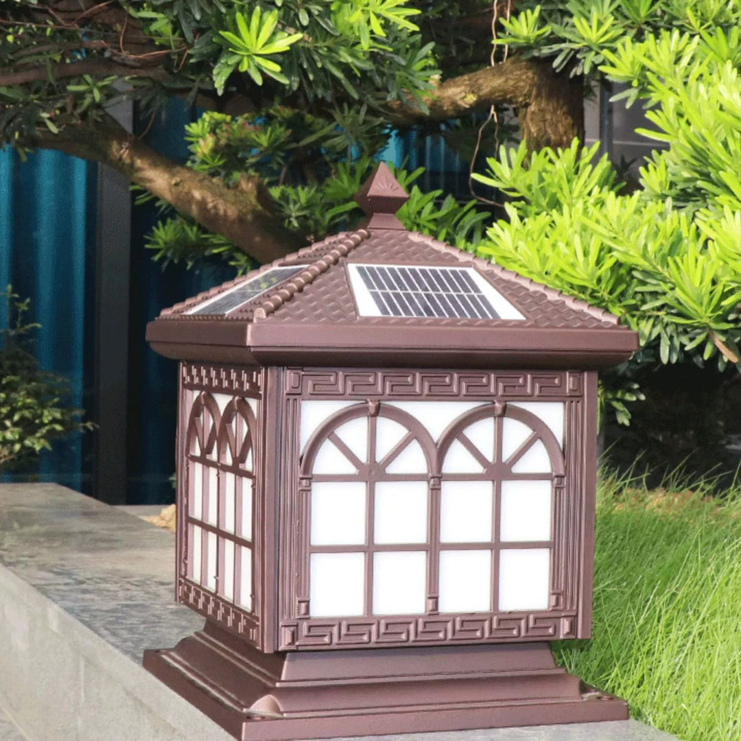Traditional Chinese Solar Waterproof Aluminum Acrylic Glass Cylinder Lantern LED Landscape Lighting Outdoor Light For Garden | Bowlift