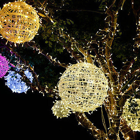Modern Art Deco Solar Waterproof Weaving Ball Hanging PVC Plastic LED Outdoor Light Landscape Lighting For Garden | Bowlift