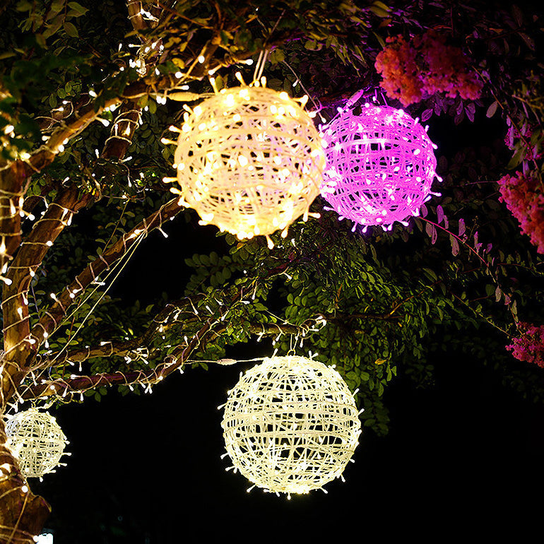 Modern Art Deco Solar Waterproof Weaving Ball Hanging PVC Plastic LED Outdoor Light Landscape Lighting For Garden | Bowlift