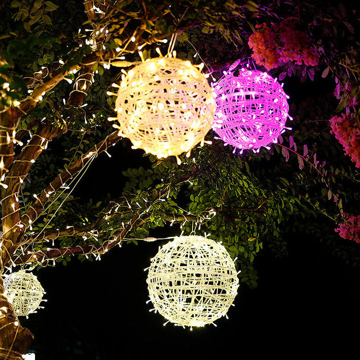 Modern Art Deco Solar Waterproof Weaving Ball Hanging PVC Plastic LED Outdoor Light Landscape Lighting For Garden | Bowlift