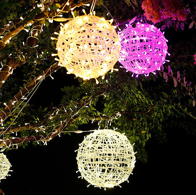 Modern Art Deco Solar Waterproof Weaving Ball Hanging PVC Plastic LED Outdoor Light Landscape Lighting For Garden | Bowlift