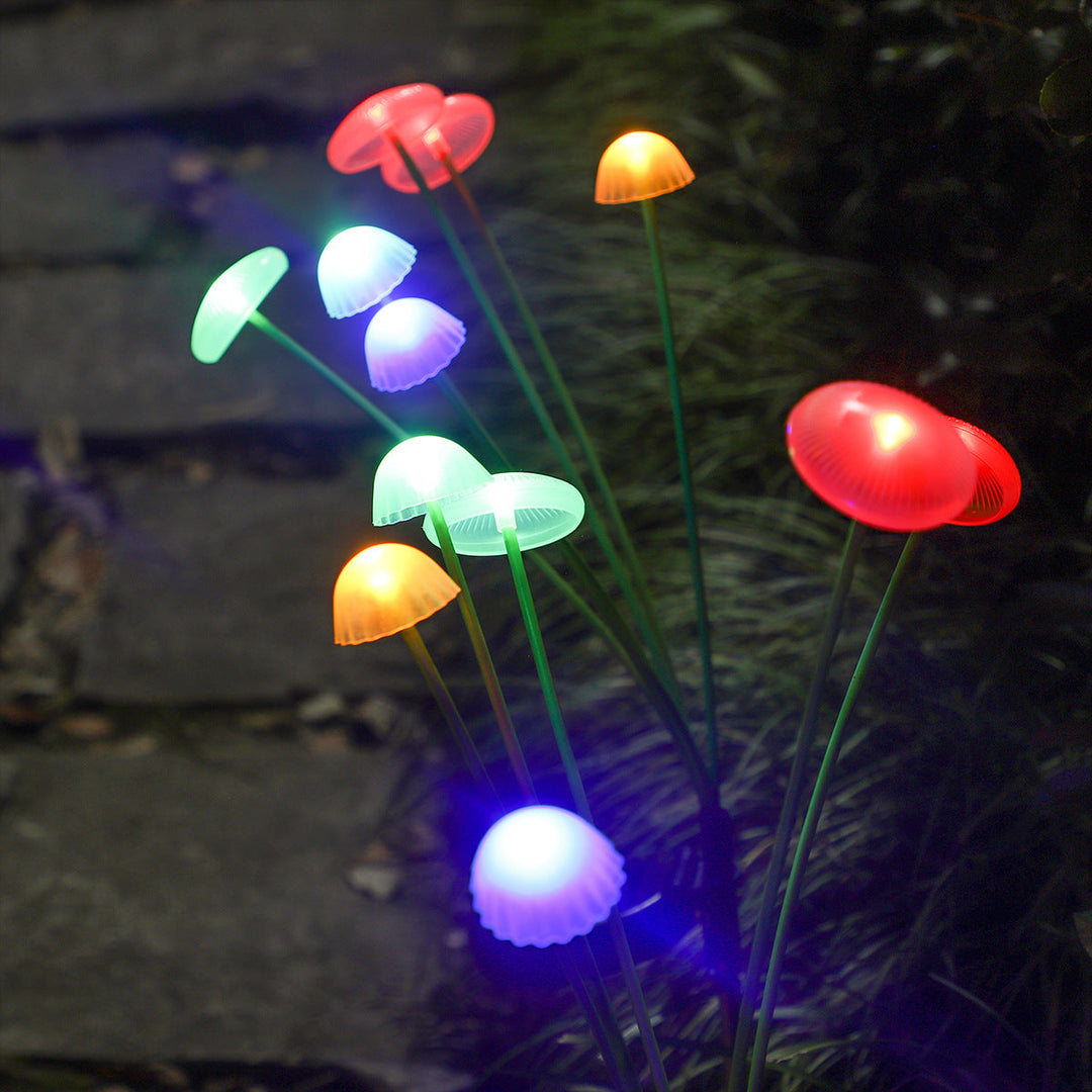 Modern Art Deco Solar Waterproof Stainless Steel Fiber Optic ABS Silica Sakura Mushroom LED Outdoor Light Landscape Lighting For Garden | Bowlift
