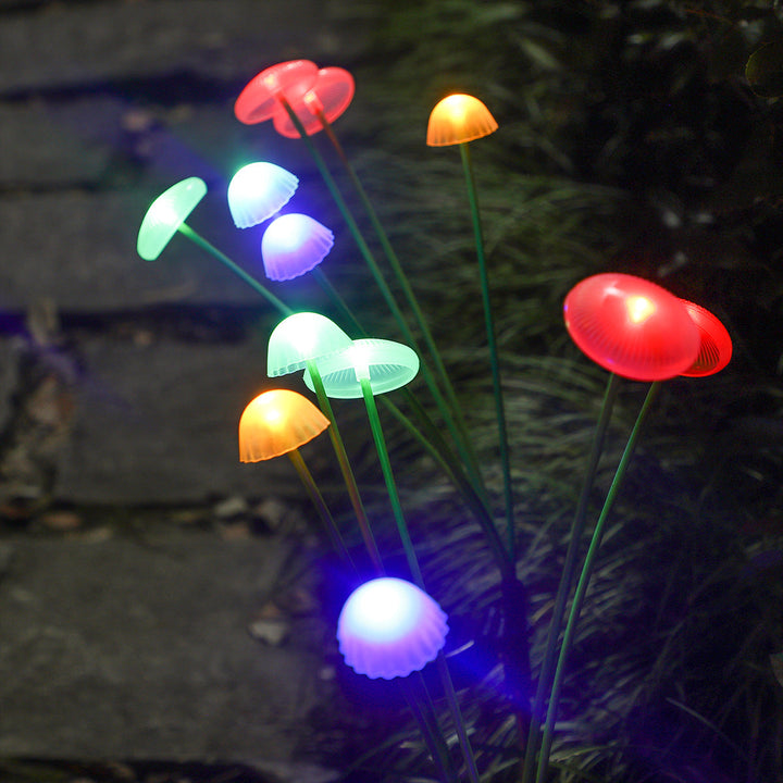 Modern Art Deco Solar Waterproof Stainless Steel Fiber Optic ABS Silica Sakura Mushroom LED Outdoor Light Landscape Lighting For Garden | Bowlift