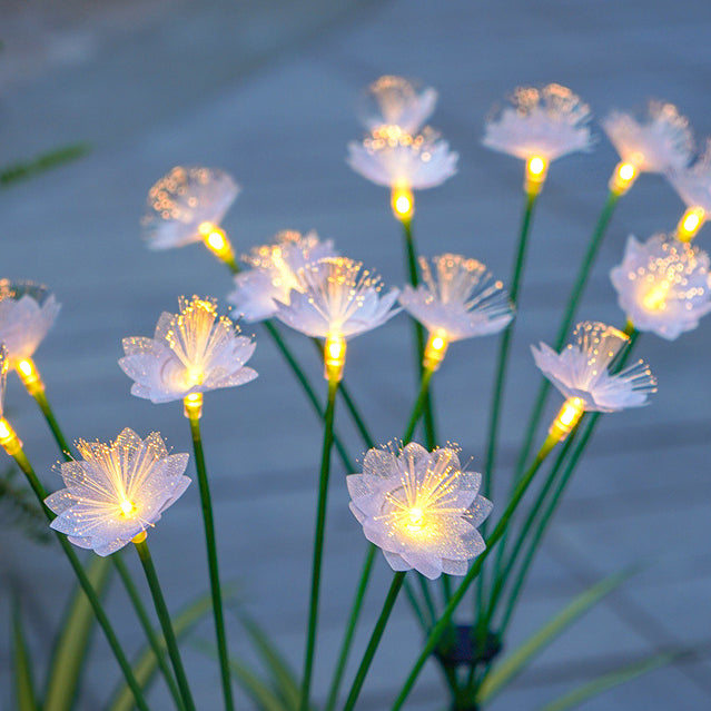 Modern Art Deco Solar Waterproof Stainless Steel Fiber Optic ABS Silica Sakura Mushroom LED Outdoor Light Landscape Lighting For Garden | Bowlift