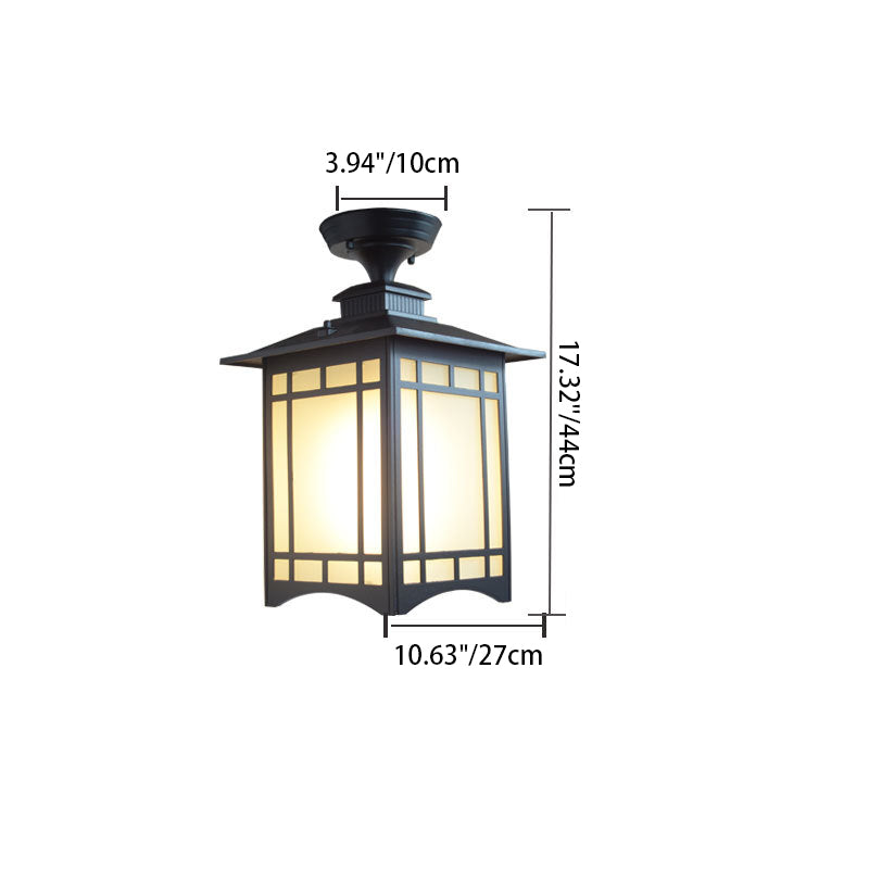 Traditional Chinese Waterproof Iron Aluminum Glass Cylinder Pergola 1-Light Semi-Flush Mount Ceiling Light Outdoor Light For Outdoor Patio | Bowlift