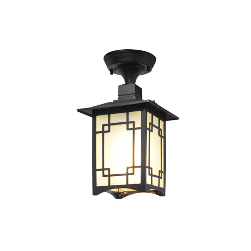Traditional Chinese Waterproof Iron Aluminum Glass Cylinder Pergola 1-Light Semi-Flush Mount Ceiling Light Outdoor Light For Outdoor Patio | Bowlift