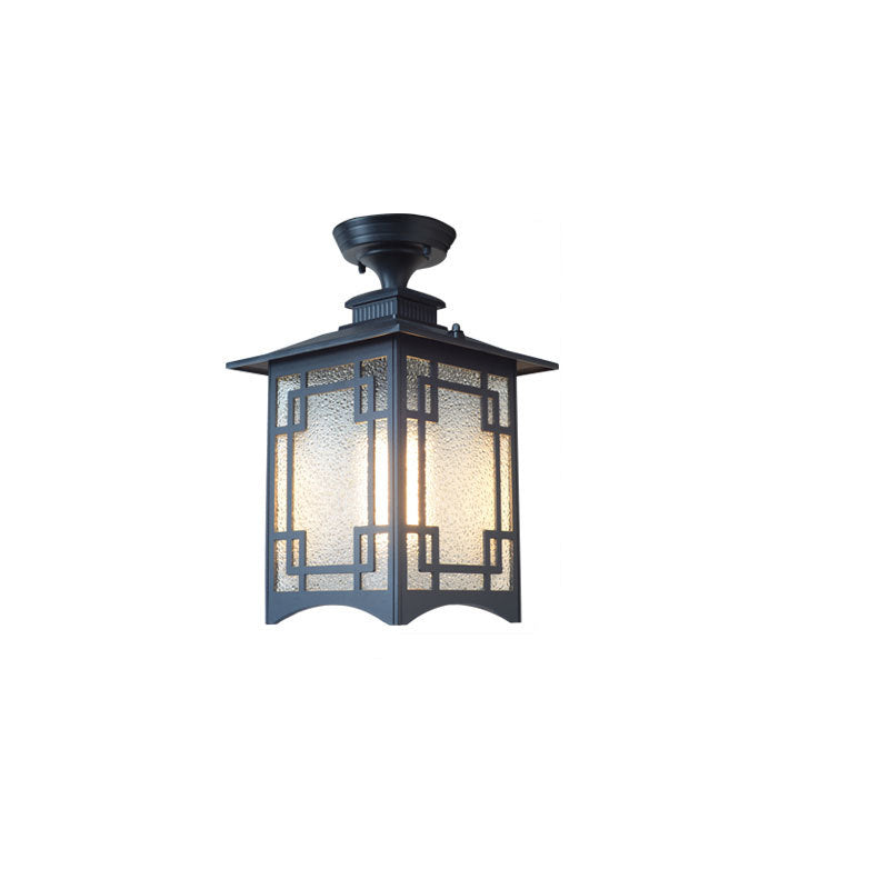 Traditional Chinese Waterproof Iron Aluminum Glass Cylinder Pergola 1-Light Semi-Flush Mount Ceiling Light Outdoor Light For Outdoor Patio | Bowlift