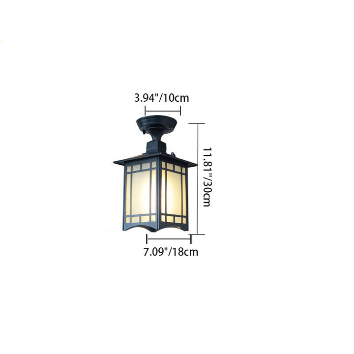 Traditional Chinese Waterproof Iron Aluminum Glass Cylinder Pergola 1-Light Semi-Flush Mount Ceiling Light Outdoor Light For Outdoor Patio | Bowlift