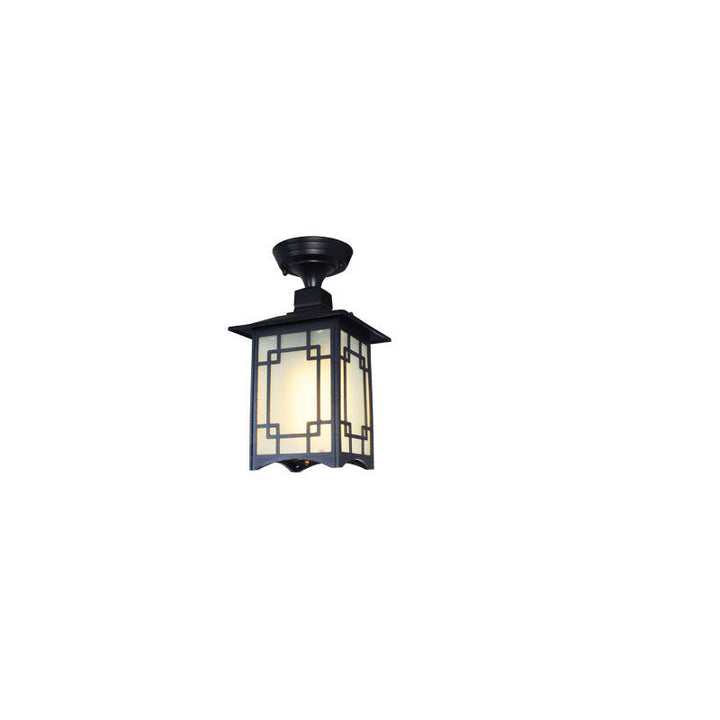Traditional Chinese Waterproof Iron Aluminum Glass Cylinder Pergola 1-Light Semi-Flush Mount Ceiling Light Outdoor Light For Outdoor Patio | Bowlift