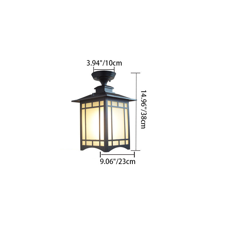 Traditional Chinese Waterproof Iron Aluminum Glass Cylinder Pergola 1-Light Semi-Flush Mount Ceiling Light Outdoor Light For Outdoor Patio | Bowlift