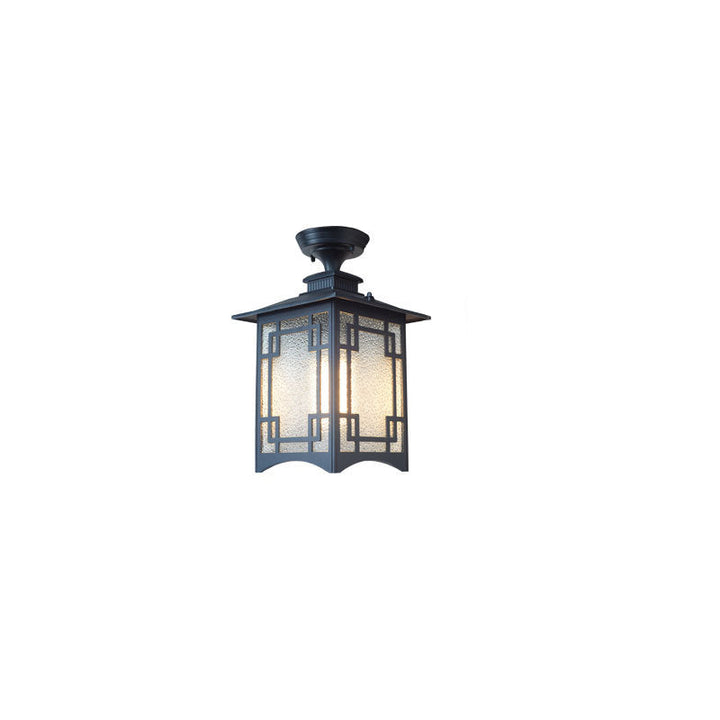 Traditional Chinese Waterproof Iron Aluminum Glass Cylinder Pergola 1-Light Semi-Flush Mount Ceiling Light Outdoor Light For Outdoor Patio | Bowlift