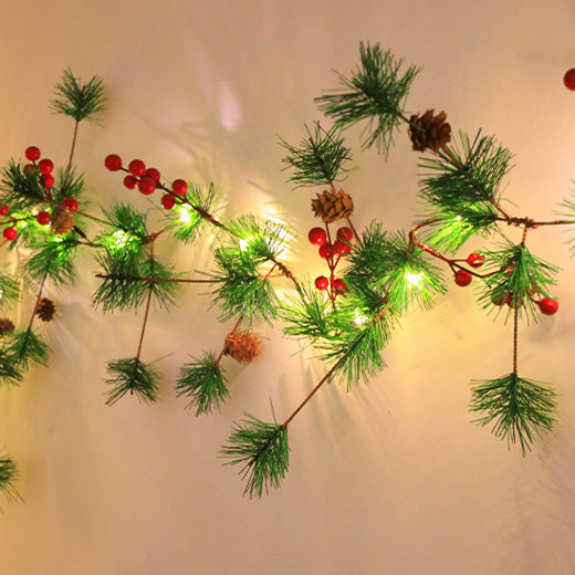 BowLift | Modern Art Deco Battery Copper Plastic Leaf Bell Pine Needle Red Fruit Christmas Decoration LED String Lights For Bedroom