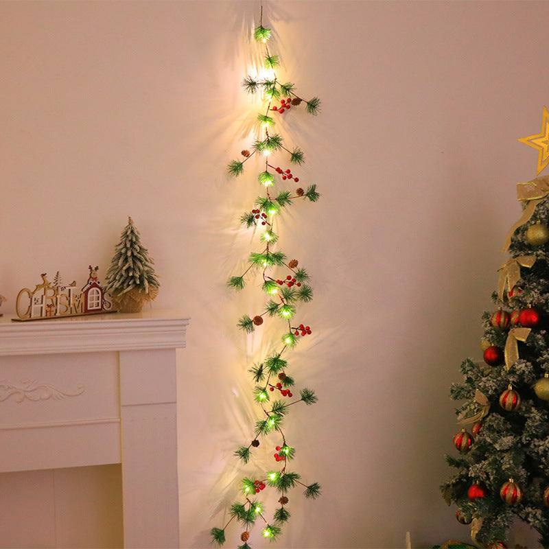 BowLift | Modern Art Deco Battery Copper Plastic Leaf Bell Pine Needle Red Fruit Christmas Decoration LED String Lights For Bedroom