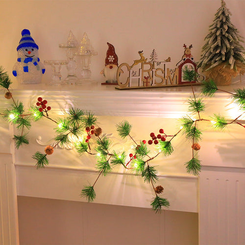 BowLift | Modern Art Deco Battery Copper Plastic Leaf Bell Pine Needle Red Fruit Christmas Decoration LED String Lights For Bedroom