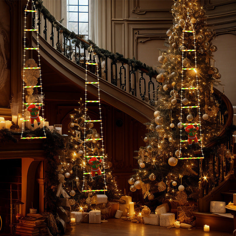 BowLift | Modern Art Deco Waterproof USB Leather Cord Santa Climbing Ladder Christmas Decoration LED String Lights Outdoor Light For Outdoor Patio