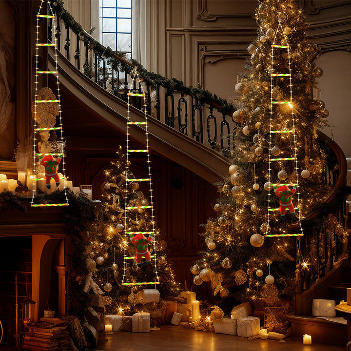 BowLift | Modern Art Deco Waterproof USB Leather Cord Santa Climbing Ladder Christmas Decoration LED String Lights Outdoor Light For Outdoor Patio