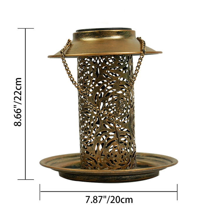 Contemporary Retro Solar Waterproof Iron Bird Feeder Hanging Hollowed Lantern LED Outdoor Light Landscape Lighting For Garden | Bowlift