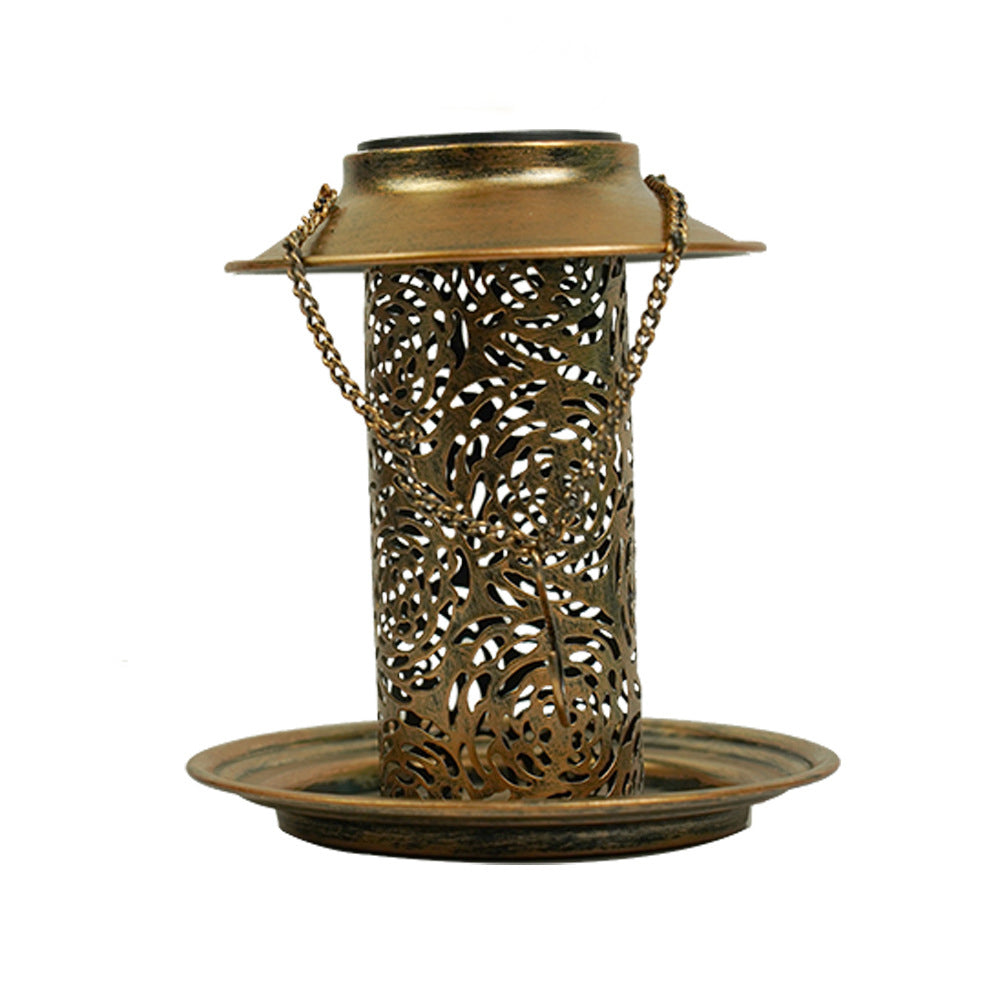 Contemporary Retro Solar Waterproof Iron Bird Feeder Hanging Hollowed Lantern LED Outdoor Light Landscape Lighting For Garden | Bowlift