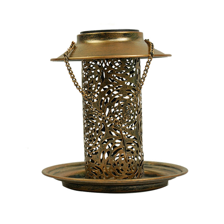 Contemporary Retro Solar Waterproof Iron Bird Feeder Hanging Hollowed Lantern LED Outdoor Light Landscape Lighting For Garden | Bowlift