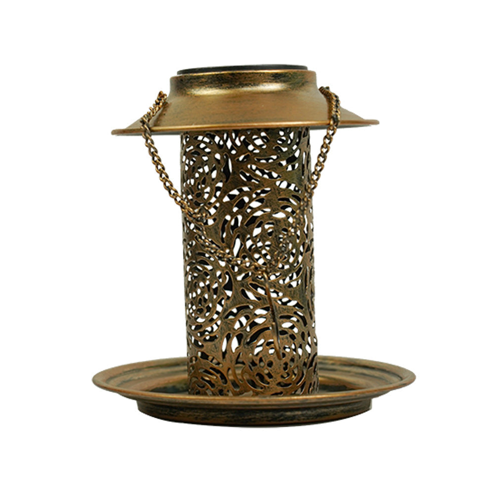 Contemporary Retro Solar Waterproof Iron Bird Feeder Hanging Hollowed Lantern LED Outdoor Light Landscape Lighting For Garden | Bowlift