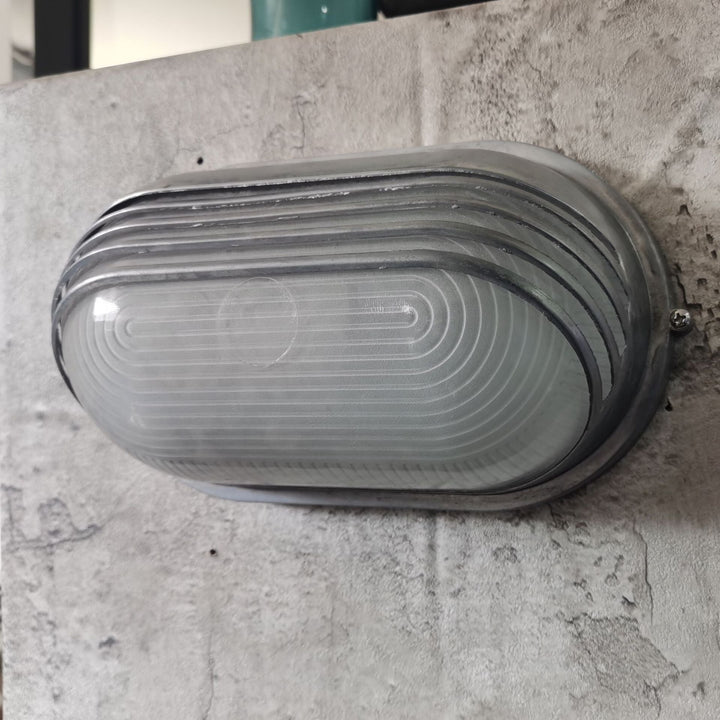 Contemporary Industrial Waterproof Aluminum Glass Frosted Oval Striped 1-Light Wall Sconce Lamp For Outdoor Patio | Bowlift
